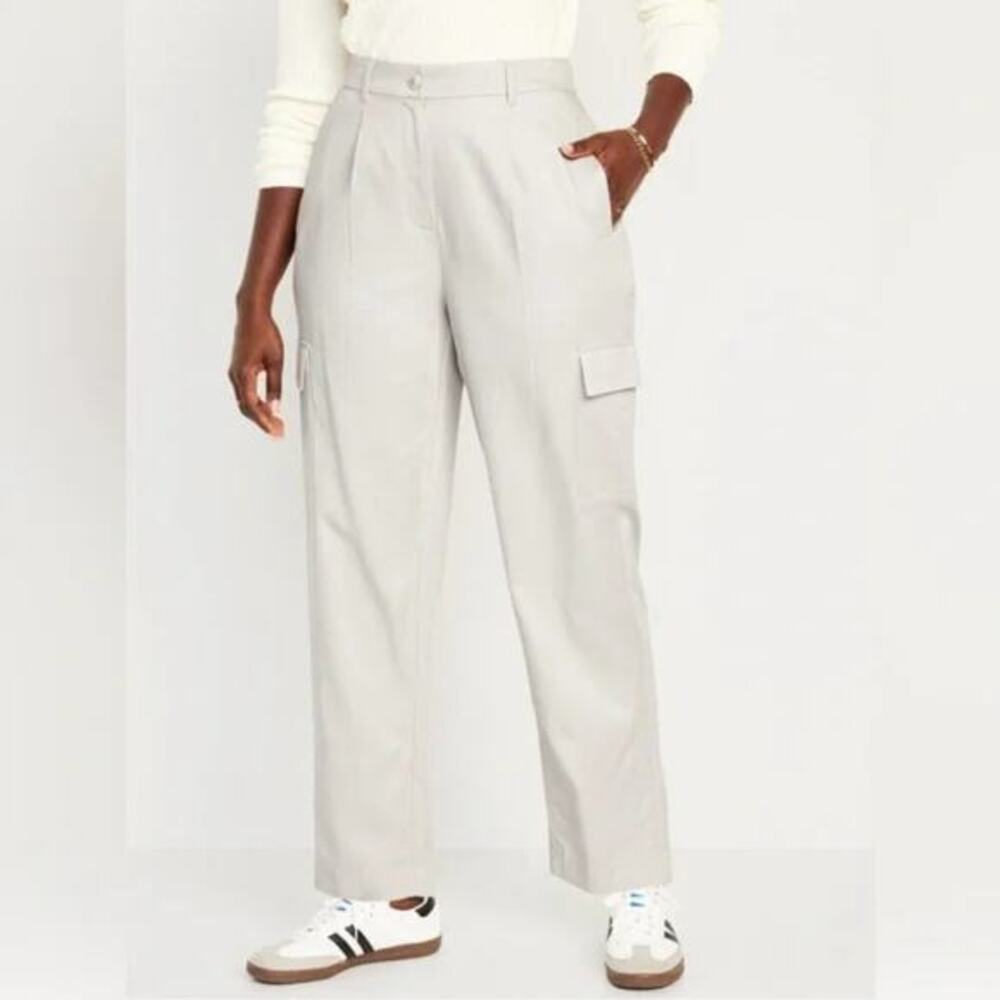 Old Navy Womens Extra High Waisted Taylor Cargo Trousers Size XL Silver Gray NWT